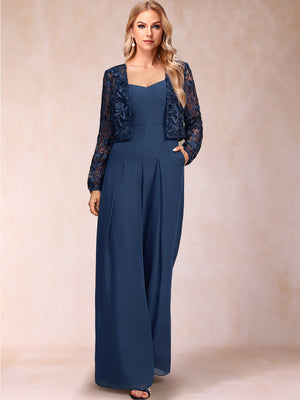 Jumpsuit/Pantsuit Square Neck Floor-Length 2 Pieces Mother of the Bride Dresses with Jacket