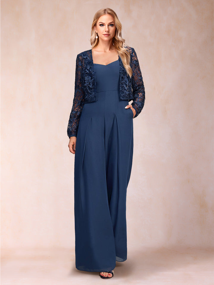 Jumpsuit/Pantsuit Square Neck Floor-Length 2 Pieces Mother of the Bride Dresses with Jacket