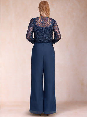 Jumpsuit/Pantsuit Square Neck Floor-Length 2 Pieces Mother of the Bride Dresses with Jacket