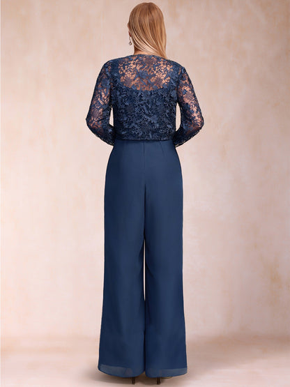 Jumpsuit/Pantsuit Square Neck Floor-Length 2 Pieces Mother of the Bride Dresses with Jacket