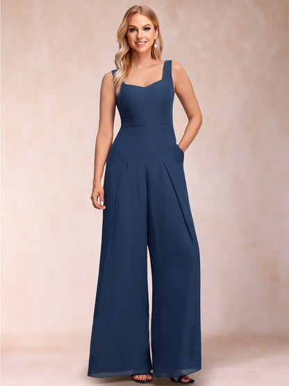 Jumpsuit/Pantsuit Square Neck Floor-Length 2 Pieces Mother of the Bride Dresses with Jacket