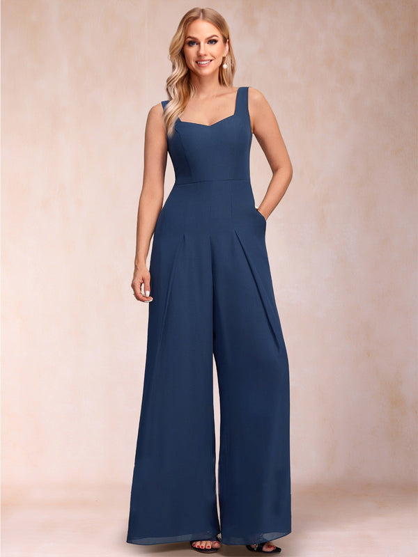 Jumpsuit/Pantsuit Square Neck Floor-Length 2 Pieces Mother of the Bride Dresses with Jacket