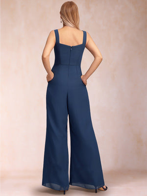 Jumpsuit/Pantsuit Square Neck Floor-Length 2 Pieces Mother of the Bride Dresses with Jacket