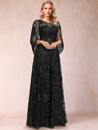 A-line Scoop Short Sleeves Appliques Mother of the Bride Dresses with Cape