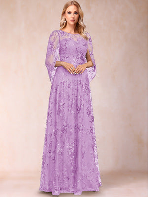 A-line Scoop Short Sleeves Appliques Mother of the Bride Dresses with Cape