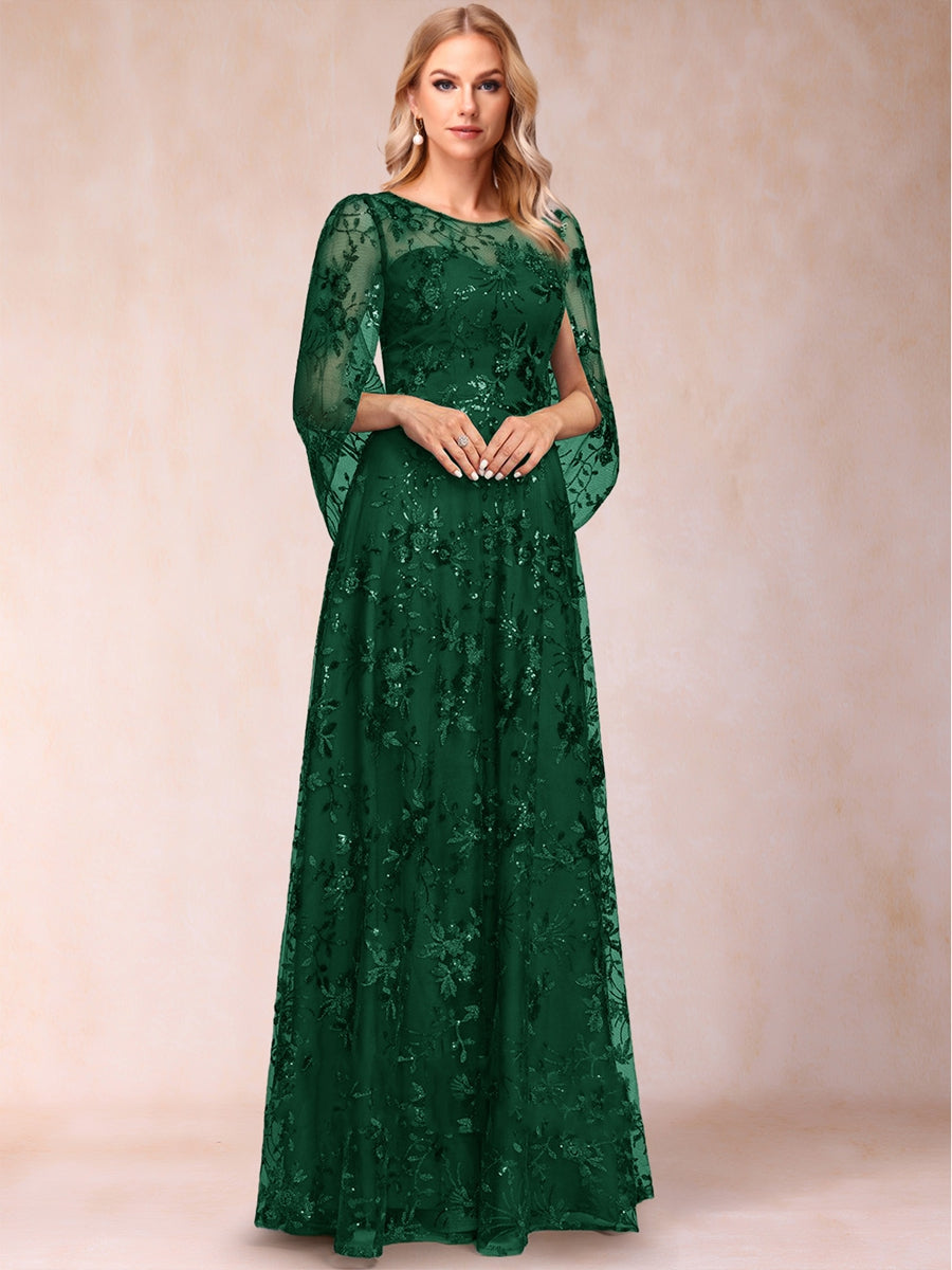 A-line Scoop Short Sleeves Appliques Mother of the Bride Dresses with Cape