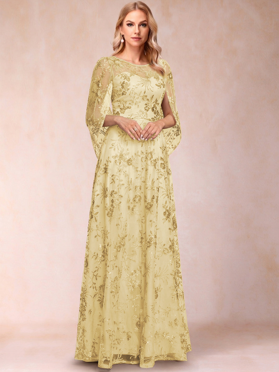 A-line Scoop Short Sleeves Appliques Mother of the Bride Dresses with Cape