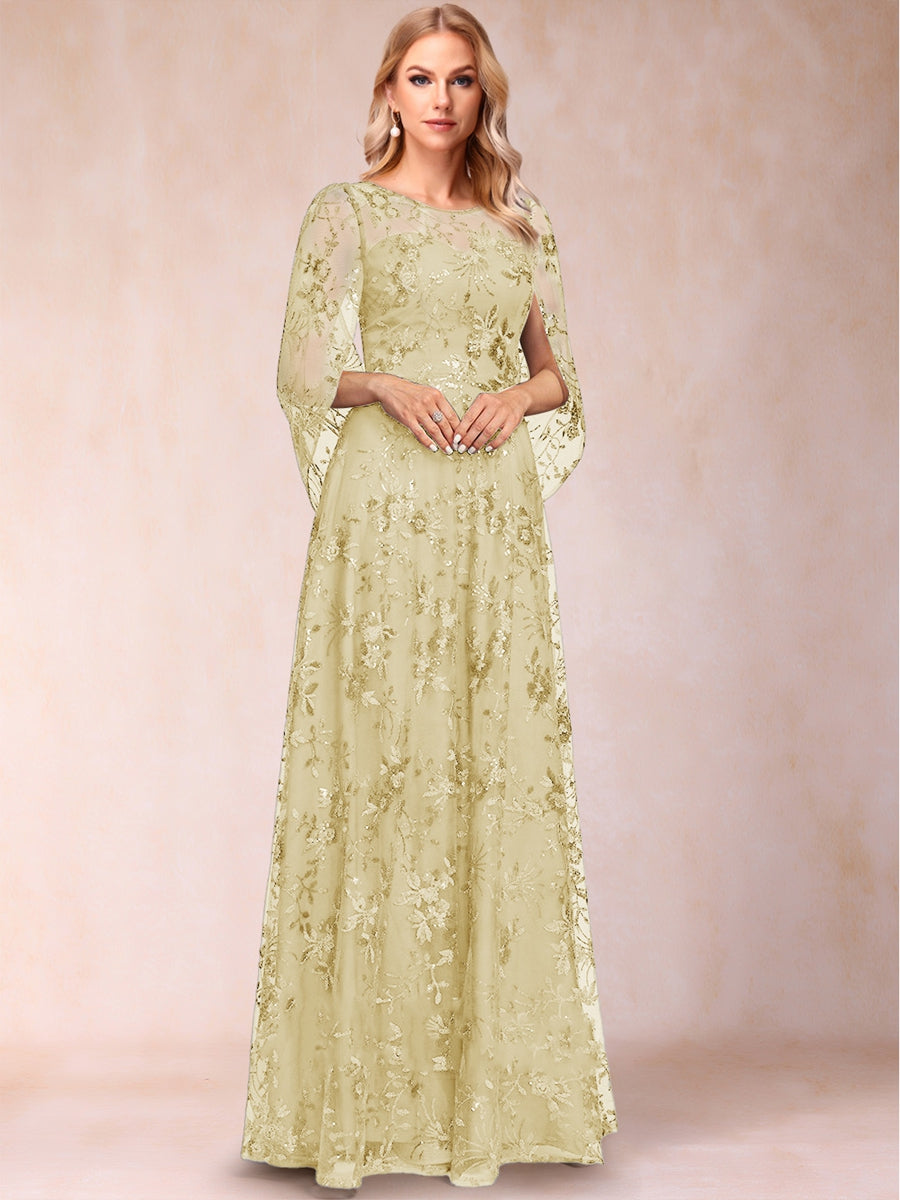 A-line Scoop Short Sleeves Appliques Mother of the Bride Dresses with Cape