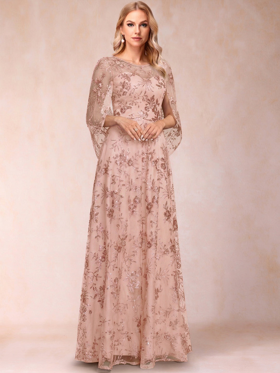 A-line Scoop Short Sleeves Appliques Mother of the Bride Dresses with Cape