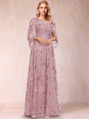 A-line Scoop Short Sleeves Appliques Mother of the Bride Dresses with Cape