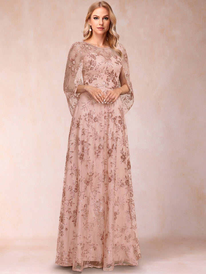 A-line Scoop Short Sleeves Appliques Mother of the Bride Dresses with Cape