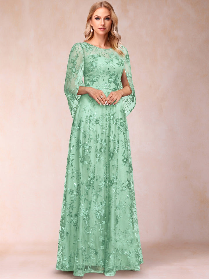 A-line Scoop Short Sleeves Appliques Mother of the Bride Dresses with Cape