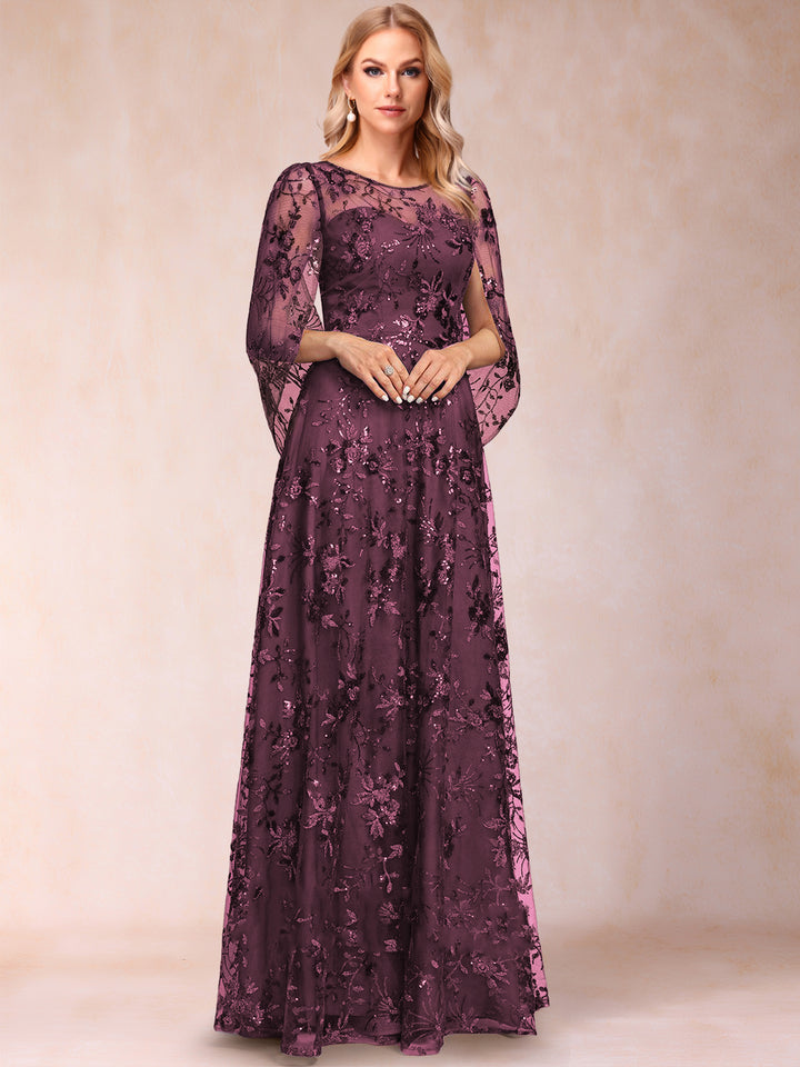 A-line Scoop Short Sleeves Appliques Mother of the Bride Dresses with Cape