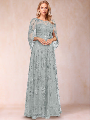 A-line Scoop Short Sleeves Appliques Mother of the Bride Dresses with Cape