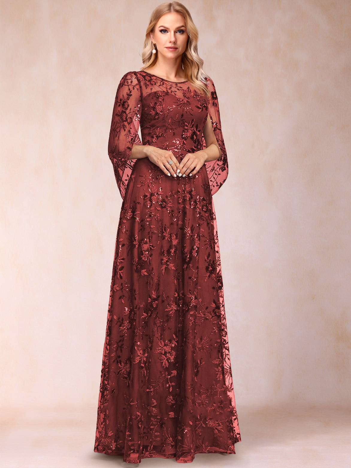 A-line Scoop Short Sleeves Appliques Mother of the Bride Dresses with Cape