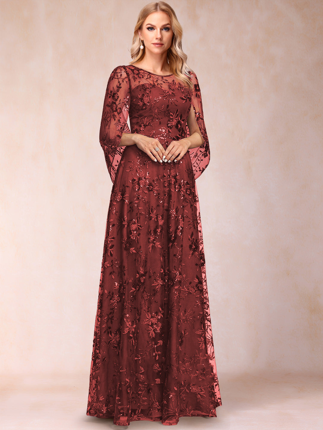 A-line Scoop Short Sleeves Appliques Mother of the Bride Dresses with Cape