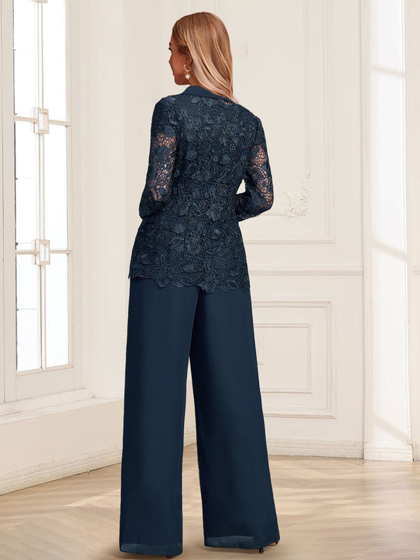 Chiffon Pantsuit Scoop Floor-Length 3 Pieces Mother of the Bride Dresses with Jacket