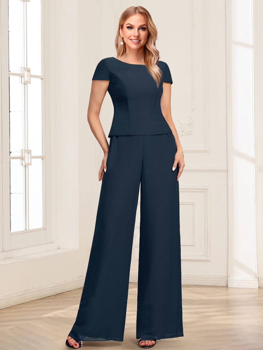 Chiffon Pantsuit Scoop Floor-Length 3 Pieces Mother of the Bride Dresses with Jacket