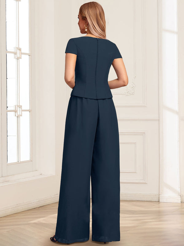 Chiffon Pantsuit Scoop Floor-Length 3 Pieces Mother of the Bride Dresses with Jacket