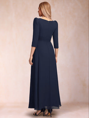A-Line/Princess V-Neck 3/4 Sleeves Ankle-Length Mother Of The Bride Dresses With Sequins & Sash