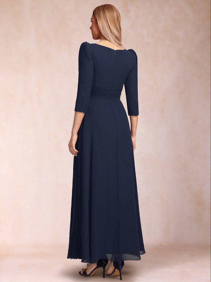 A-Line/Princess V-Neck 3/4 Sleeves Ankle-Length Mother Of The Bride Dresses With Sequins &amp; Sash