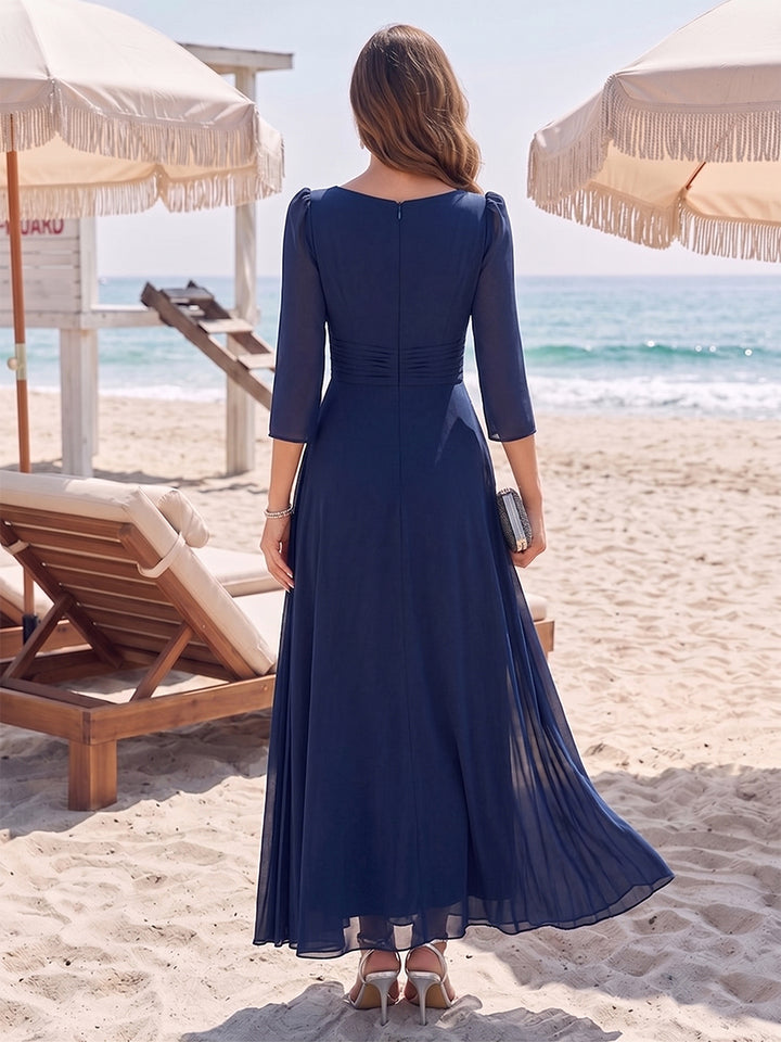 A-Line/Princess 3/4 Sleeves V-Neck Ankle-Length Mother Of The Bride Dresses With Sequins &amp; Sash