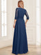 A-Line/Princess Square Neck 3/4 Sleeves Floor-Length Mother Of The Bride Dresses With Appliques & Sequins