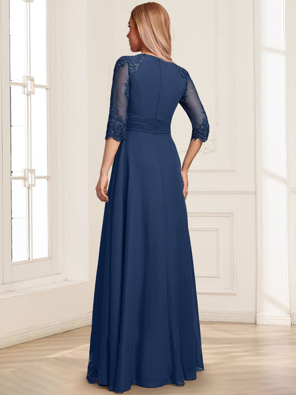 A-Line/Princess Square Neck 3/4 Sleeves Floor-Length Mother Of The Bride Dresses With Appliques & Sequins