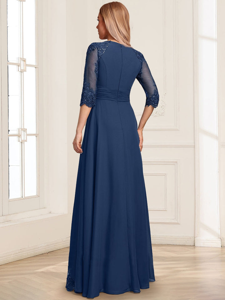 A-Line/Princess Square Neck 3/4 Sleeves Floor-Length Mother Of The Bride Dresses With Appliques &amp; Sequins