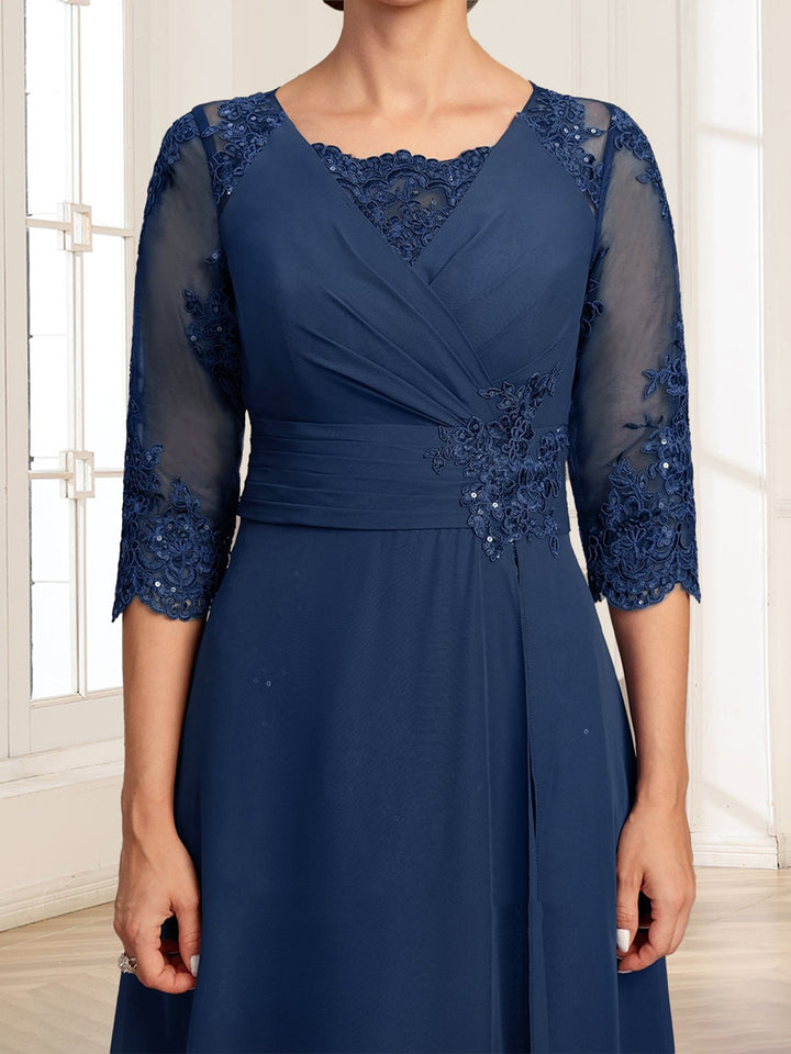 A-Line/Princess Square Neck 3/4 Sleeves Floor-Length Mother Of The Bride Dresses With Appliques &amp; Sequins