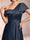 Satin A-Line/Princess Asymmetrical One-Shoulder Short Sleeves Floor-Length Mother of the Bride Dresses with Split Side