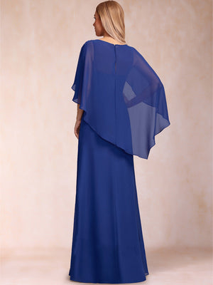 Chiffon A-Line Asymmetrical Cap Sleeves Floor-Length Mother Of The Bride Dresses With  Pleated Beading