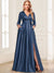 Satin A-Line/Princess V-Neck Collared 3/4 Sleeves Floor-Length Mother of the Bride Dresses with 3D Floral & Beading