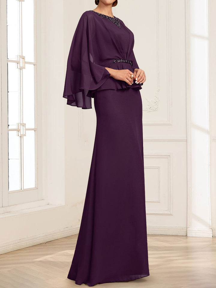 A-Line/Princess Illusion Scoop Floor-Length Mother of the Bride Dresses with Beading &amp; Sash