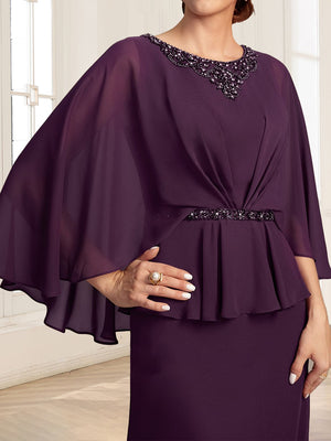 A-Line/Princess Illusion Scoop Floor-Length Mother of the Bride Dresses with Beading & Sash