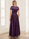 Satin A-Line/Princess Illusion Scoop Short Sleeves Ankle-Length Mother of the Bride Dresses with 3D Floral Sequins