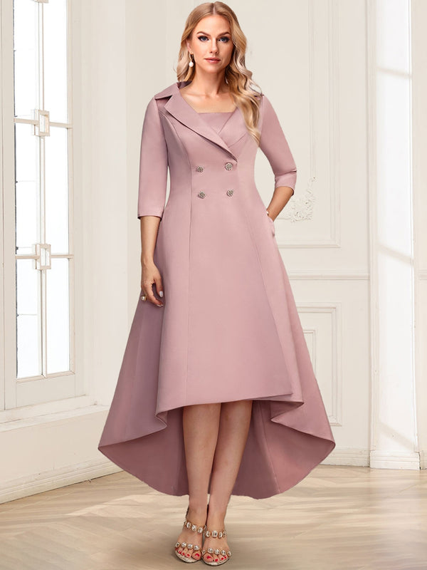Sheath/Column Square Neck Knee-Length Satin Mother Of The Bride Dresses With Jacket