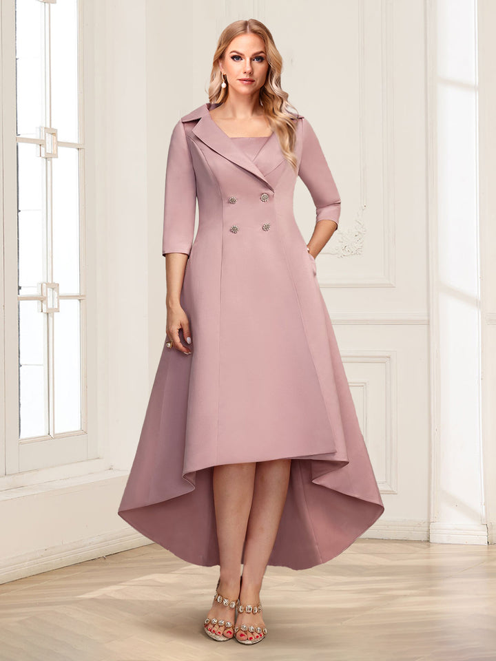 Sheath/Column Square Neck Knee-Length Satin Mother Of The Bride Dresses With Jacket