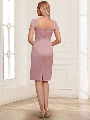 Sheath/Column Square Neck Knee-Length Satin Mother Of The Bride Dresses With Jacket