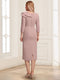 Sheath/Column Asymmetrical V-neck 3/4 Sleeves Tea-Length Mother of the Bride Dresses with Pleats & Beading