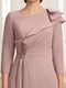 Sheath/Column Asymmetrical V-neck 3/4 Sleeves Tea-Length Mother of the Bride Dresses with Pleats & Beading
