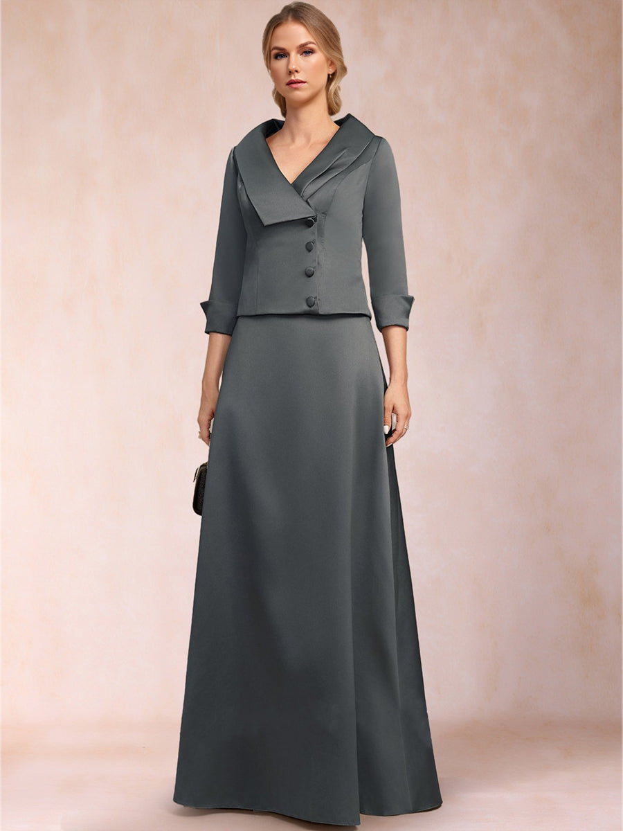 A-Line/Princess Separates V-Neck 3/4 Sleeves Floor-Length Mother of the Bride Dresses