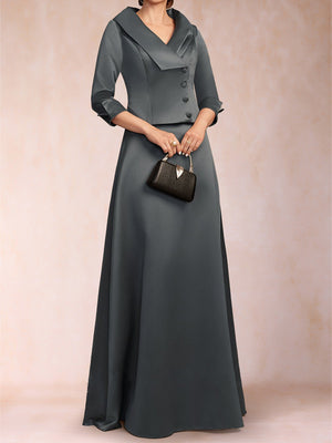 A-Line/Princess Separates V-Neck 3/4 Sleeves Floor-Length Mother of the Bride Dresses