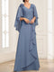 Chiffon A-Line V-Neck Floor-Length Mother Of The Bride Dresses With  3D Floral & Ruffles
