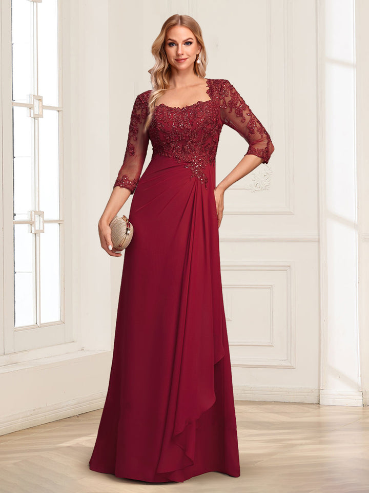 Lace Chiffon A-Line/Princess Square Neck Floor-Length Mother Of The Bride Dresses With Cascading Ruffles &amp; Sequins