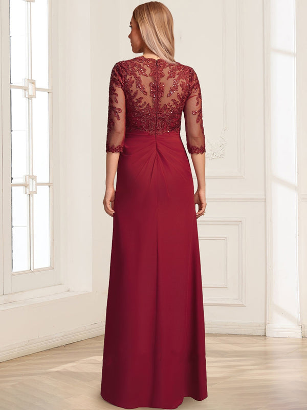 Lace Chiffon A-Line/Princess Square Neck Floor-Length Mother Of The Bride Dresses With Cascading Ruffles & Sequins