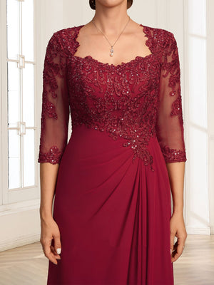 Lace Chiffon A-Line/Princess Square Neck Floor-Length Mother Of The Bride Dresses With Cascading Ruffles & Sequins