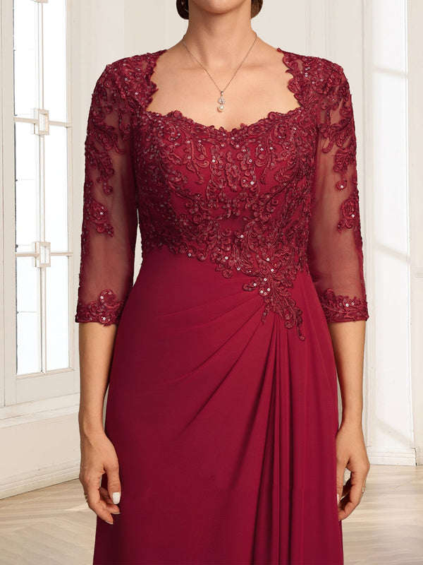 Lace Chiffon A-Line/Princess Square Neck Floor-Length Mother Of The Bride Dresses With Cascading Ruffles & Sequins