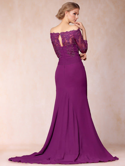 Trumpet/Mermaid Off-the-Shoulder Sweep train 3/4 Sleeves Mother Of The Bride Dresses With Appliques Lace & Split Side