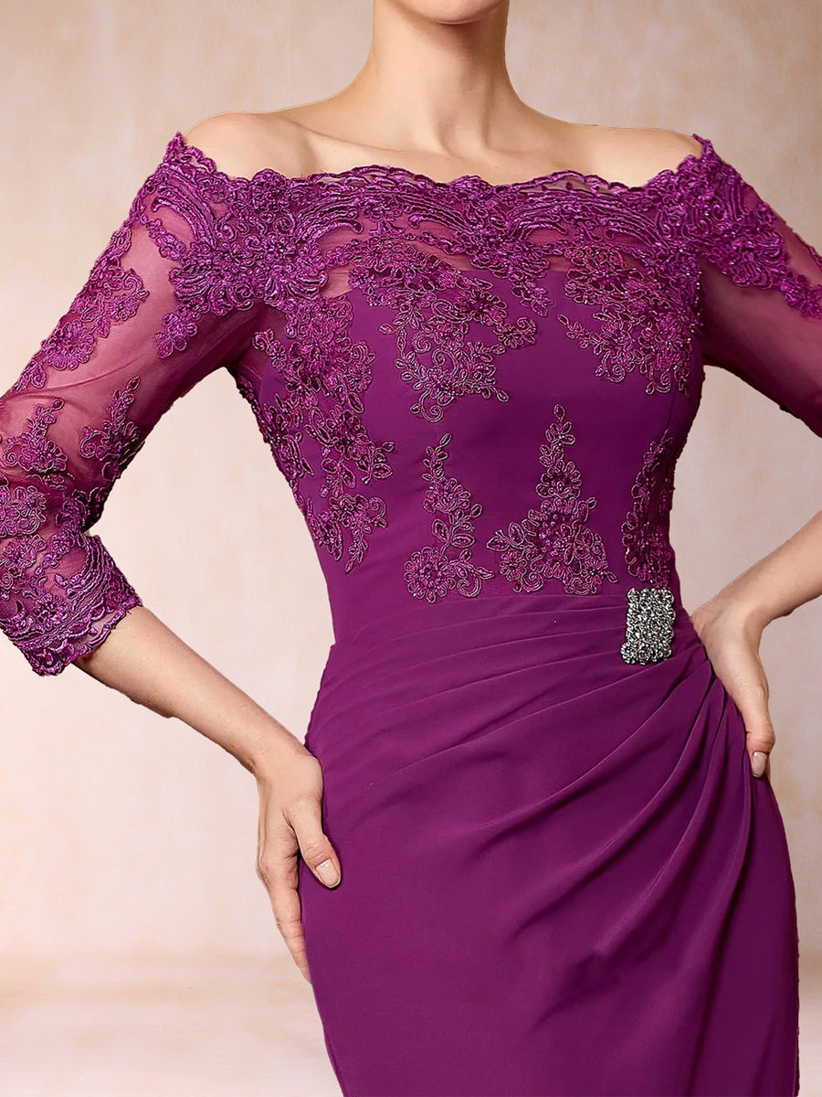 Trumpet/Mermaid Off-the-Shoulder Sweep train 3/4 Sleeves Mother Of The Bride Dresses With Appliques Lace & Split Side